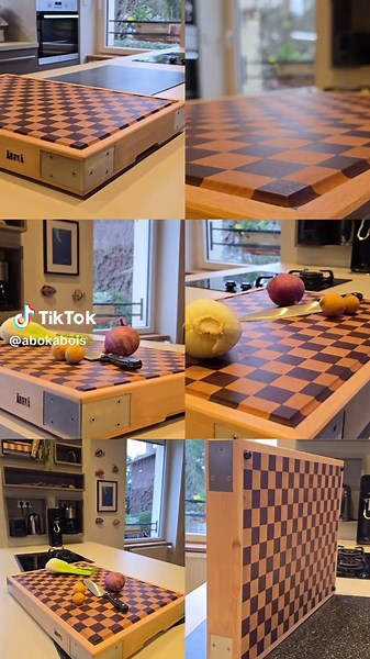 Planche à découper en bois de de bout massive ! 💥 Pièce sur mesure et unique, aux dimensions impressionnantes : 40 x 60 x 7 cm ! 13 kgs de bonheur pour découper 🔪 de belles pièces de viande 🥩 Finition Rubio Monocoat, norme alimentaire 👌 Équerres inox et cadre en hêtre massif pour augmenter la durabilité, c’est parti pour plusieurs décennies d'utilisation ! Un objet utile et esthétique à installer dàs ta cuisine 👌 🔹️ Que penses-tu du résultat ? #menuisier #cuisine #fyp #pourtoi #faitmain