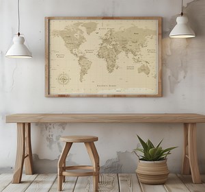 Sepia World Map Print: Vintage Geography Art (digital Download) - Etsy