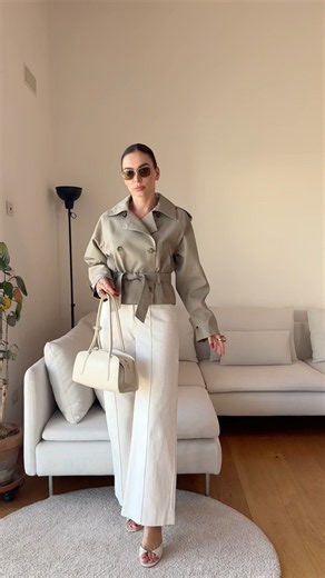 How to Style White Jeans for Fall | Beige Trench Outfit 🤎 details ⤵️ #mango #mangohaul #fashion #fy