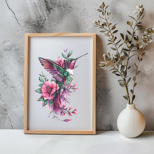 Hummingbird Cross Stitch Pattern Instant PDF Download - Hummingbird With Flowers Watercolor Cross Stitch Hand Embroidery Colorful Bird - Etsy