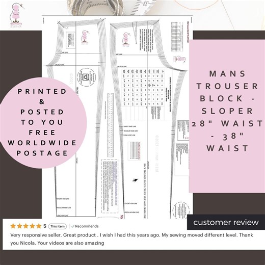 Mans Basic Trouser Block -sloper-size 28 " to 38" Waist Size- Ideal for Pattern Cutters or Small Fashion Business - PRINTED & POSTED to You! - Etsy Canada