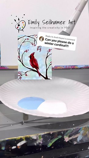 Step by Step Beginner Winter Cardinal Painting Tutorial 🎨