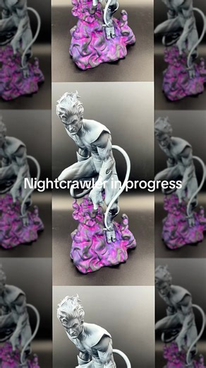 Nightcrawler has been hit with the zenithal highlights to get my lights and shadows. Next he goes through the color blocking phase… #fanart #modelpainting #modelmaking #3dprinting #xmen