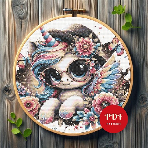 Unicorn Cross Stitch Pattern, Fantasy Unicorn Embroidery Design, Rainbow Floral Needlepoint Chart, Easy Cross Stitch PDF Pattern,instant,diy - Etsy