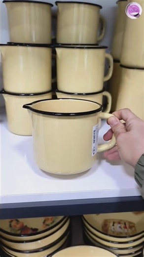 Enamel Milk Jug Mug | Vintage Beige Enamelware With Black Rim | Kitchen Essential