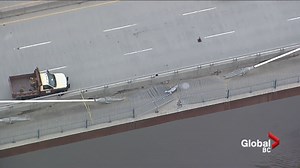 Crane on barge hits and damages Golden Ears Bridge