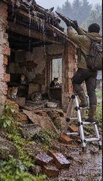 Stray Cats Were Living in This Ruined House… So He Gave It a New Roof 🥹🐱🏠