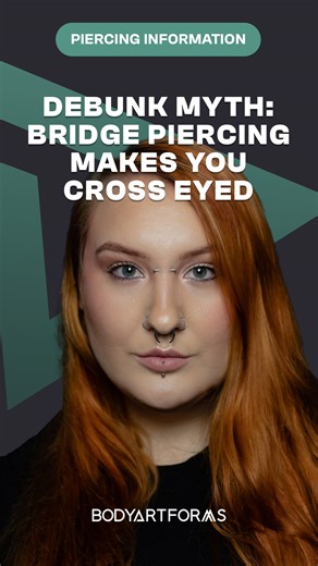Does a bridge piercing affect your vision and make you go cross eyed? Nope. We’ll debunk this myth! Looking for bridge piercing jewelry? Shop our collection at https://bodyartforms.com/products.asp?piercing=Bridge | Bodyartforms
