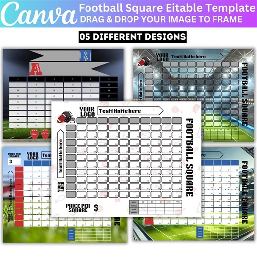 Football Squares Canva Editable Template, 100 Super Big Game Squares, Football Pool Fundraiser Template, Football Party Game - Etsy