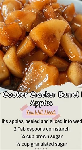 Slow Cooker Cracker Barrel Fried Apples Ingredients 6 apples, peeled & sliced ¼ cup brown sugar 2 tbsp butter 1 tsp cinnamon ¼ tsp nutmeg (optional) ½ tsp vanilla Pinch of salt Instructions Add apples to the slow cooker. Sprinkle brown sugar, cinnamon, nutmeg, and salt. Add butter on top. Cover and cook on LOW 4–5 hours or HIGH 2–3 hours, stirring once. Stir in vanilla before serving. 🍨 Serve warm with pancakes, waffles, oatmeal, or vanilla ice cream. #familymeals #Thanksgiving #fblifestyle #ho