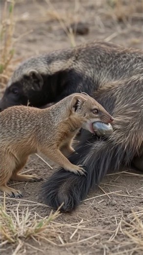 This fearless mongoose spotted something HUGE hiding on a honey badger’s tail a giant engorged tick!