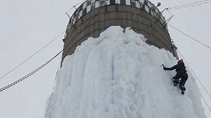 Ice climbing on an Iowa grain silo