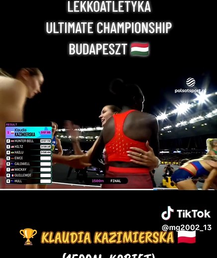 Klaudia Kazimierska z trofeum World Athletics Ultimate Championship 2026 w Budapeszcie 🇭🇺 WYNIKI: 1500 metrów KOBIET 🏆 Klaudia KAZIMIERSKA (🇵🇱) 3:57.55 2. Georgia HUNTER BELL (🇬🇧) 3:57.72 3. Nikki HILTZ (🇺🇸) 3:58.16 #Sport #Lekkoatletyka #Championship #Klaudia #Polska