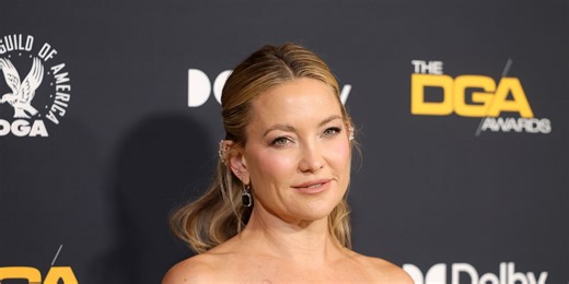 Kate Hudson Dazzles in Midnight Blue Off-the-Shoulder Gown Completely Encrusted With Huge Crystals
