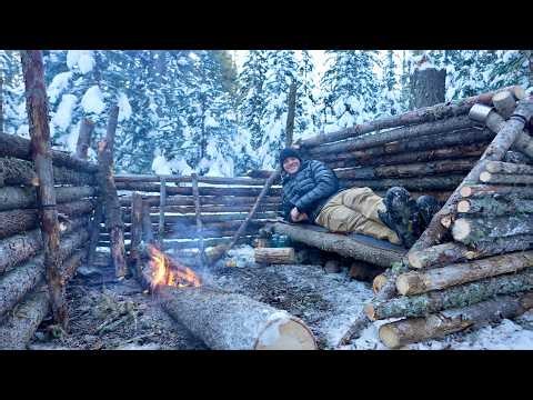 Freezing Winter Camping Solo - Survival Shelter & Wool Blanket