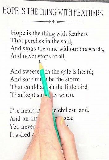 Hope is a thing with feathers a poem by Emily Dickinson