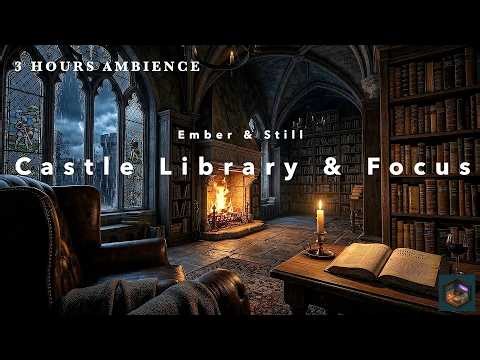 Medieval Castle Library | Thunderstorm & Dark Academia Ambience for Deep Sleep, Study | 3 Hours