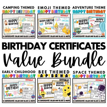 Birthday Certificates Bundle | Fun Classroom Themes for Elementary Students