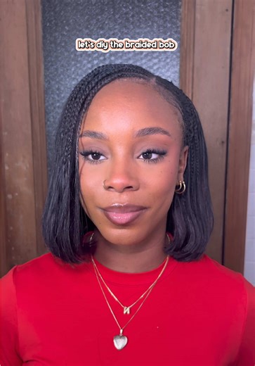 I saw this braided bob style on Tyla and @EVIEDOESLA and said immediately yes 😍 this was trial and error and it had me STRESSED YALL😭 but it turned out so cute🩷 tutorial coming soon here and on YouTube! video inspo: @melaninmichie #braidedbob #quickweave #diyquickweave #diyhair