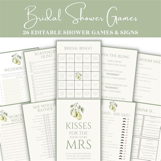 Editable Pear Bridal Shower Games Bundle: Printable Wedding Games (5x7, Digital Download, Canva Template) - Etsy