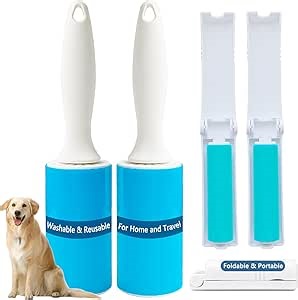 Reusable Lint Roller 3 Pack, Washable Sticky Lint Rollers, Cat Dog Pet Hair Remover Cleaner for Clothes, Furniture, Carpet, Travel, Sofa, 1 Large with Dust Cover + 2 Foldable Mini, Portable Lint Brush