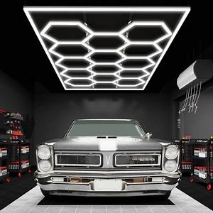 [Hot Item] 8 Feet *15.7 Feet Deformable LED Linear High Bay Lamp Hanging Hexagon Detailing LED Home Hexagon Modular Ceiling Garage Light