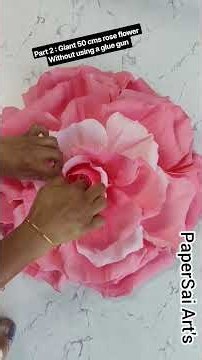 No Glue Gun Giant Crepe Paper rose flower for room decor, flores de papel Crepe ‪@PaperSaiarts‬