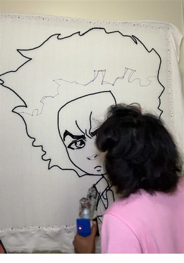 using 3 strands to outline >> #tufting #hueyfreeman #boondocks #pelumisrugs #rugmaking