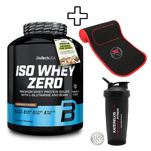 Biotech Usa Iso Whey Zero 1816g Caffe Latte & Katerelos Fitness Ζώνη Αδυνατίσματος Εφίδρωσης 130cm X 26.50cm X 5mm One Size & Katerelos Fitness Shaker 600ml Black Custom Bundle