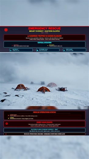 🚨 EMERGENCY ON EVEREST: HUNDREDS TRAPPED IN MASSIVE SNOWSTORM 🚨 A powerful blizzard has struck the eastern slopes of Mount Everest, trapping hundreds of hikers and climbers in Tibet. More than 350 people have been evacuated to the township of Qudang, but many remain stranded in freezing whiteout conditions with communication lines breaking down. Rescue teams are racing against time as snow continues to fall, blocking access roads and burying high-altitude camps. The storm hit during China’s Go