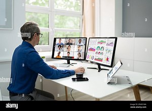 Online Video Conference Webinar Meeting Telework On Screen Stock Photo - Alamy