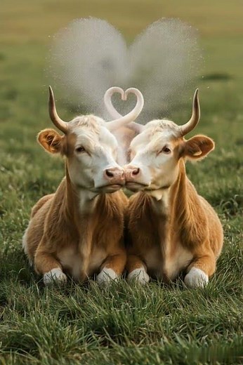 A Bovine Love Story: Bull and Cow's Kiss