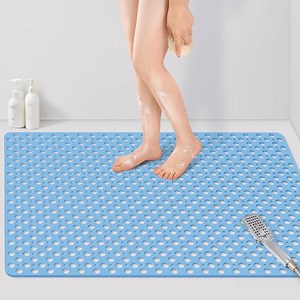Yolife Large Shower Mat, 47" x 32" Non Slip Shower Mats for Inside Shower with Drain Holes and Suction Cups, No Odor Soft Shower Floor Mat, Blue