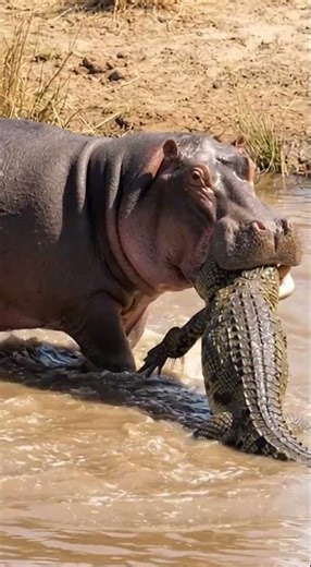 Hippo Crushes Crocodile 🐊😱 #animals #shorts