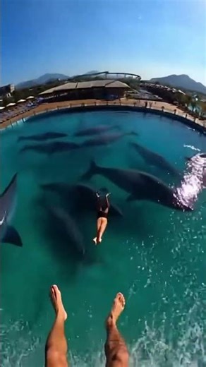 Waterslide into pool full of giant fish #funny #memes