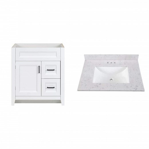 Home Decorators Collection Ridge 30 in. x 22 in. x 34 in. White Bath Vanity Cabinet and 31 in. x 22 in. White Rectangular Sink Vanity Top Combo - The Home Depot