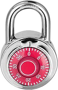 Combination Padlock 1 Pack, Fixed Dial Combination Padlock with Different Combinations, 2 in. Wide. Red Turntable, Lock for Gym & Locker, School, Toolbox, and More