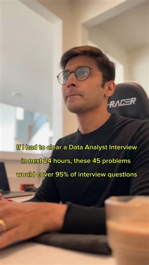 Veeraj Gadda on Instagram: "45 DATA ANALYST Questions that cover 95% of SQL Interview concepts + Theory Questions + 15 Day Roadmap . . . . #sql #interview #database #data #coding #veeconsistent"