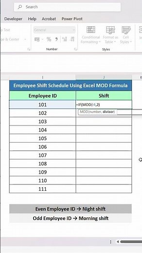Excel MOD Function Real Life Example – Shift Schedule