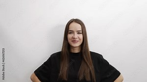 teenager smiling on white background, cheerful teen girl Portrait, young woman with long hair