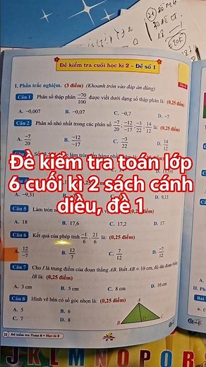 Đề kiểm tra toán 6 cuối kì 2 sách cánh diều, đề 1