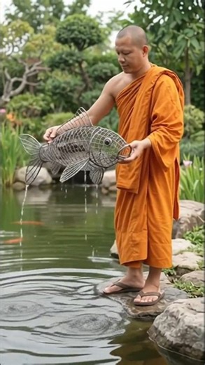 a monk make fish garden #garden#fish#buddha#china#fishing #chinatang