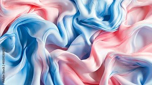 Soft blue and pink fabric is draped in a swirl pattern