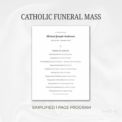 Simplified Catholic Funeral Mass Program Template Editable in Canva Printable Order of Service Single Page Instant Download - Etsy