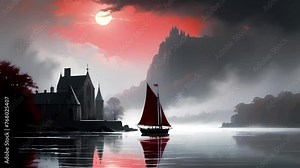 fantasy horror castle on the river, 4k Video Footage