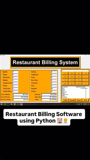 Engineering Projects on Instagram: "**Cafe Billing System Using Python** The **Cafe Billing System** is a Python-based application designed to automate the billing process in a small café or restaurant. The main objective of this project is to replace manual billing with a fast, accurate, and user-friendly system. It helps café staff take customer orders, calculate the total bill, apply taxes or discounts (if any), and generate a final bill. The Cafe Billing System reduces human errors, saves ti