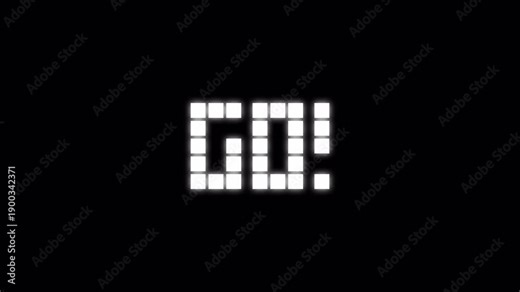 3 2 1 go countdown animation with digital dot style on transparent background, 321 go counter time limit animated on black background.