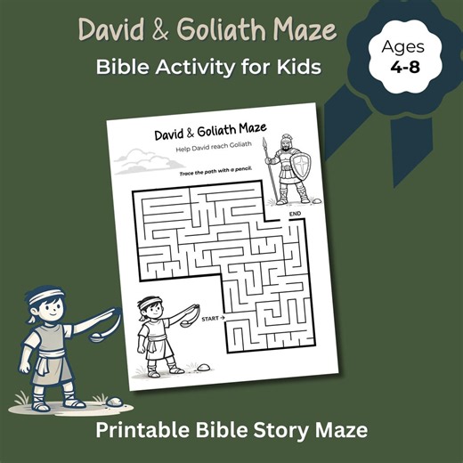 David and Goliath Bible Maze & Coloring Page for Kids Christian Sunday School Old Testament Activity Printable PDF Instant Download - Etsy Australia