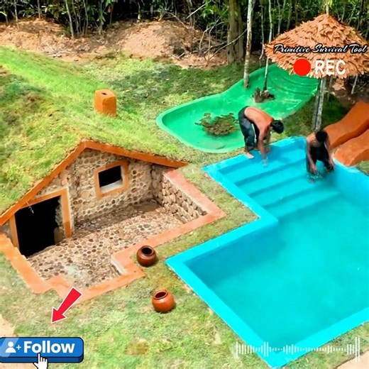 Build underground house 🏠 with decoration Private swimming pool #home | Primitive Survival Tool