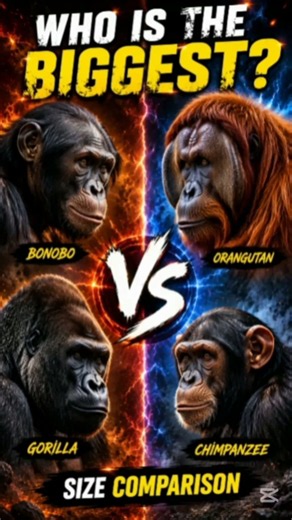 Bonobo vs Orangutan vs Gorilla vs Chimpanzee 🦍 Who Is the Biggest? #shorts